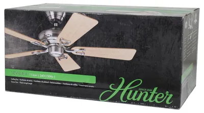 Produktbild von Hunter 24038 Seville II Deckenventilator Zugschalter Nickel Ahorn Grau 112 cm