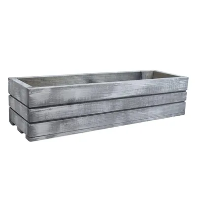 Produktbild von Blumenkasten aus Massivholz – grau mit weißer Patina, 60 cm