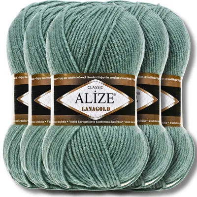 Produktbild von Alize 5x 100g Lanagold Wolle, Uni, Häkeln, Stricken (Azure | 386)
