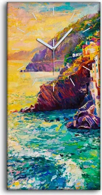 Produktbild von Leinwand Uhr Küche Wohnzimmer Bild Geräuschlos Kunstdruck 30x60 Dorf - weiße Hände