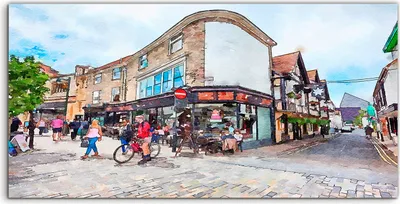 Produktbild von Coloray Spritzschutz aus Glas 120x60  Wandkunst Küchenrückwand Altstadt von Canterbury Aquarell