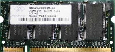 Immagine prodotto di Nanya NT256D64SH8C0GM-6K, 256MB, DDR1, 333MHz, CL2.5, PC2700S-25331, RAM SODIMM DDR1
