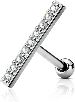 Produktbild von Tragus Ohr Piercing Stecker Helix Cartilage Barbell Stab Zirkonia Kristalle Autiga® silber - 16 mm
