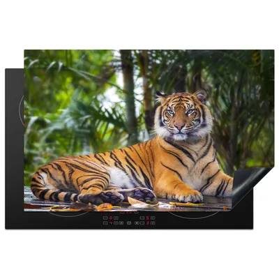 Produktbild von KitchenYeah© Herdabdeckplatte Tiger - Tiere - Wald - Dschungel , 80x52cm, Küche Deko, Glaskeramikkochfeld Herdabdeckung, Abdeckplatte fùr Kochfeld