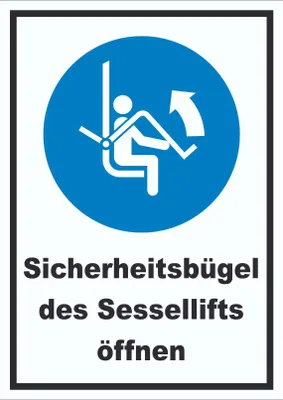 Produktbild von Sicherheitsbügel des Sessellifts öffnen Schild A2 Rückseite selbstklebend
