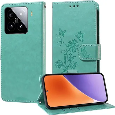 Produktbild von Mobigear Flowers  Xiaomi 15 Hülle Klapphülle Geldbörse - Grün
