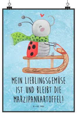 Produktbild von Mr. & Mrs. Panda Bild Smörle Rodeln DIN A4 - Eisblau - Geschenk, Schlittenfahren, wanddeko, Winter, Weihnachten, drucke, Wandbild, Wanddekoration, Marzipan, Plakat