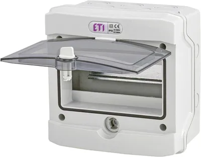 Produktbild von ETI Aufputz-Feuchtraum-Kleinverteiler 8 TE grau mit Tür, IP 66
