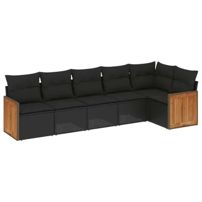 Produktbild von Modulares Garten-Loungeset, 6-teilig, für Außenbereich, Poly Rattan Schwarz, mit UV-beständigen, abnehmbaren Kissen, pulverbeschichteter Stahl