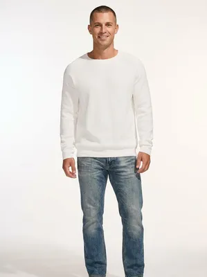 Zdjęcie produktu dla Męski sweter z dzianiny bawełnianej – ciepły, elegancki, wygodny, biały, rozmiar 3XL