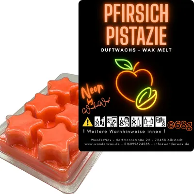 Produktbild von WonderWax Neon Duftwachs Wax Melts für Duftlampe, 6 Sterne Duftmelt Wachsmelt Sojawachs Neon Sterne für Raumdüfte, Wachs Duftöl Indoor Herbst Melts für Aromalampe Pfirsich und Pistaziencreme