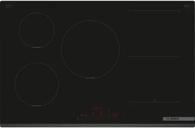 Produktbild von Bosch Induktionskochfeld PVW831HC1E, 80 x 52 cm, 5 Brenner, Glaskeramik Schwarz, DirectSelect Series 6, PerfectFry Plus Sensor, Home Connect, Kindersicherung, Timer, Kombizone, Topferkennung, Quick Start, Display, 2-stufige Restwärmeanzeige, Überhitzungsschutz, Hauptschalter, CookConnect, Smart Hood Automatic, 17 Leistungsstufen, Pause-Taste, Frontschräge, Berührungssteuerung, 7.4 kW