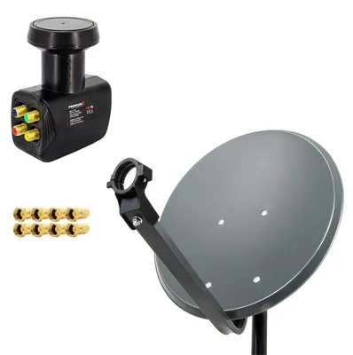 Produktbild von PremiumX 45cm Satellitenschüssel Stahl Anthrazit SAT Anlage Quad LNB 8x F-Stecker