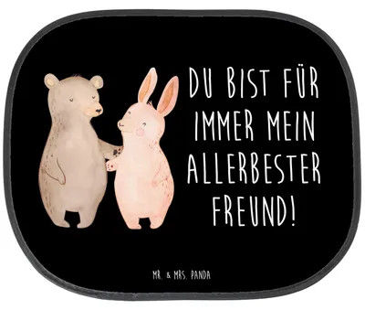 Produktbild von Mr. & Mrs. Panda Auto Sonnenschutz Bär und Hase Umarmen - Schwarz - Geschenk, Kfz, Sonnenblende, Umarmung, für Immer, hitzeschutz, Pkw, Freundin, Beste
