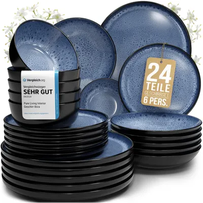 Produktbild von PURE LIVING Geschirrset Ibiza aus Steingut, 24-tlg., für 6 Personen, Tiefblau