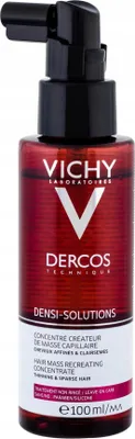 A product shot of a Vichy Dercos Densi-Solutions Hair Mass Recreating Concentrate bottle.