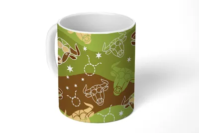 Produktbild von KitchenYeah® Tasse Kaffeetasse Kaffeebecher 350 ml Stier - Tierkreiszeichen - Grün - Muster Teetasse - Fototasse - Becher - Keramikbecher - Teebecher - Kaffeetasse - Bürotasse