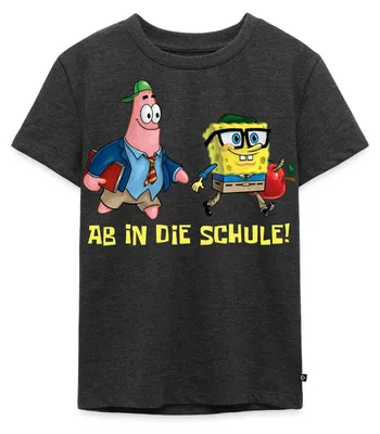 Produktbild von Spreadshirt Spongebob Schwammkopf Mit Patrick Ab In Die Schule Kinder Premium T-Shirt, 134/140 (8 Jahre), Anthrazit meliert