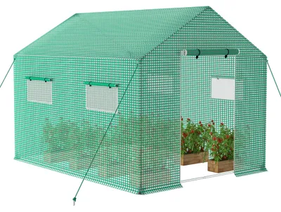 Immagine prodotto di Serra QEENTOE, dimensioni 3x2x2 metri, serra in plastica con porta a tunnel e finestre, ideale per la coltivazione di piante in giardino e per l'orticoltura