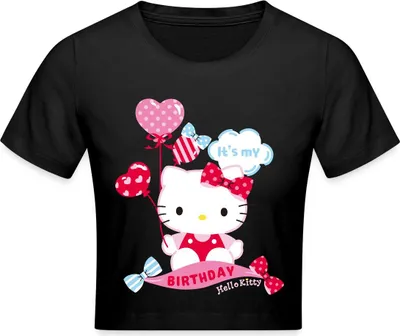 Produktbild von Spreadshirt Hello Kitty Mit Ballons Mein Geburtstag Crop Top, L, Schwarz