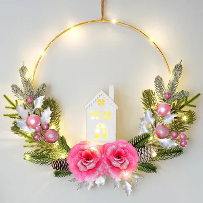 Produktbild von LED Dekoring Weihnachten mit beleuchtetem Haus 40cm Rosa