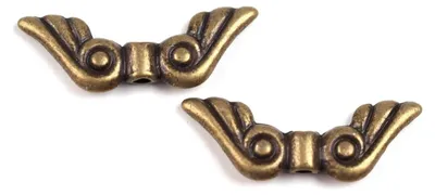20 Metallperle, Zwischenelement, Zierperle 'Engelsflügel', 8x20mm, altmessing