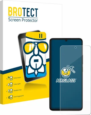 A product shot of a screen protector packaging and the screen protector itself, with a smartphone illustration.