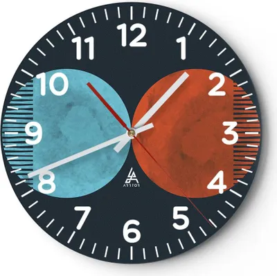 Produktbild von Wanduhr - Rund - Glasuhr - Abstraktion Blau Rot - 30x30cm - Schleichendes Uhrwerk - Lautlos - zum Aufhängen bereit - Dekoration Modern - Wanddekoration aus Glas - C4AR30x30-4720