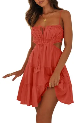 Produktbild von Wenrine Damen Sommer Strand Minikleid Verstellbare Spaghettiträger y Rückenfr