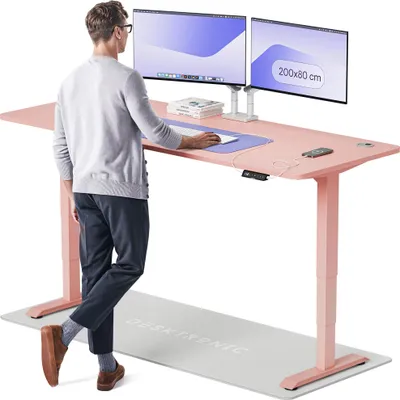 Produktbild von Desktronic HomePro Elektrisch höhenverstellbarer Schreibtisch 200x80cm Rosa/Rosa mit Memory-Funktion, Anti-Kollisions Technologie, USB-A und USB-C-Ladeanschlüssen