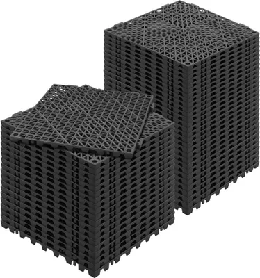 Zdjęcie produktu dla Płytki blokujące 50 sztuk - Płytki podłogowe odwadniające - Płytki podłogowe 30 x 30 cm - Kwadratowe płytki podłogowe - Płytki podłogowe PVC na taras - Łazienka, toaleta - Czarny
