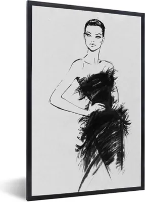 Produktbild von MuchoWow® Gerahmtes Poster Eine schwarz-weiße Illustration einer Frau 60x90 cm - Poster mit Schwarzem Bilderrahmen Wandposter Rahmen Foto Bilder - Kunst