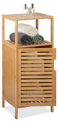 Produktbild von Badezimmerschrank Badregal Bambus - Naturfarben - 87 x 36,5 x 33 cm - Mit Tür