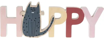 Produktbild von Deko für Kinderzimmer, Buchstaben HAPPY mit Katze, Holz, 28 x 2,5 x 12 cm