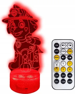 Obrázek produktu pro Tlapková Patrola Marshall 3D Led Noční Lampa + Dálkové Ovládání