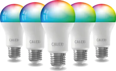 Produktbild von Calex Smart LED Lampe, E27, A60, RGB-Farben & kalt- bis warmweiß Licht, dimmbar, WLAN App- & Sprachsteuerung, 5er Pack