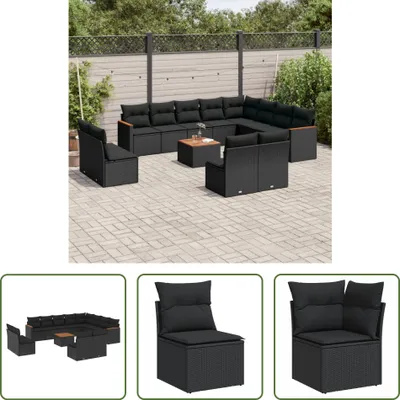 Produktbild von The Living Store 13-tlg. Garten-Sofagarnitur mit Kissen Schwarz Poly Rattan