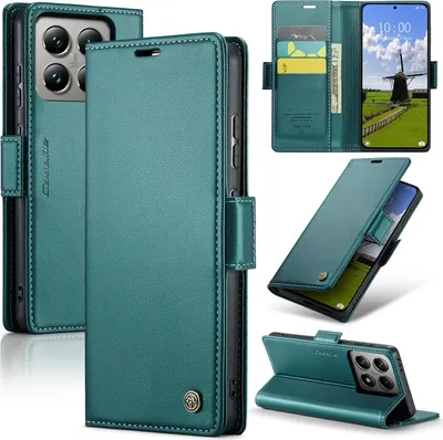 Produktbild von Lederhülle für Xiaomi 14T Pro Brieftasche Kartenfach Schutzhülle mit Standfunktion Grün