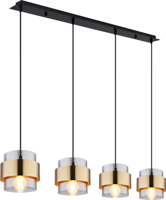 A product shot of a four-light pendant chandelier.