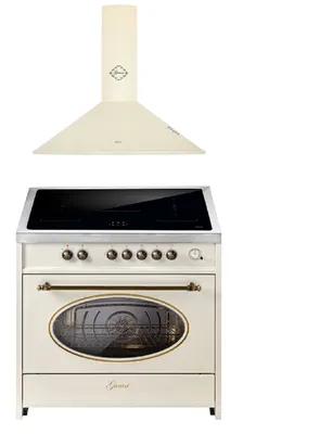 Produktbild von GURARI Induktions-Standherd E 913 RU CR+GCH C 046 BG 9, Retro Range Cooker 90 cm+Dunstabzugshaube 90 cm