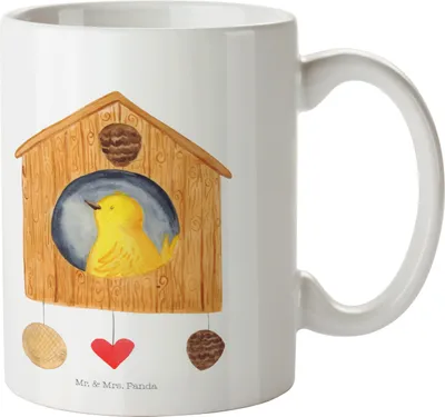 Produktbild von Mr. & Mrs. Panda Kaffeetasse Vogelhaus Home - Weiß - Geschenk, Vogel, Keramiktasse, Haus, Kaffeepott, Trinkbecher, Einzugsgeschenk, Teetasse, Lustige Sprüche, Umzug