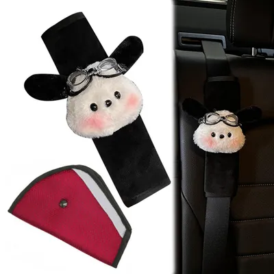 Produktbild von 2 Stück Gurtpolster Kinder Auto Atmungsaktiv Plüsch Sandwichnetz Polyester 25 x 7.5 cm