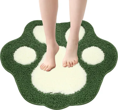 Produktbild von （45×60cm，Grün）Badematte Badteppich aus Mikrofaser Anti Rutsch Pfotenförmig Design Badezimmerteppich Weiche Badevorleger für Badezimmer Kinderzimmer