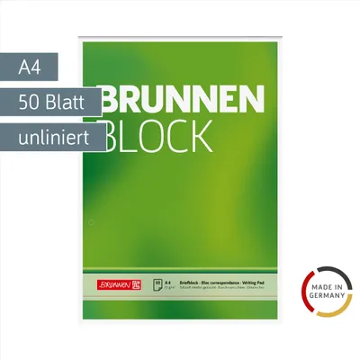 Produktbild von Briefblock A4 blanko 50 Blatt 70 g/m² 4-fach gelocht BRUNNEN Schreibblock
