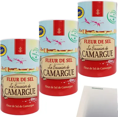 Produktbild von Le Saunier de Camargue Fleur de Sel Le Saunier de Camargue Meersalz 3er Pack (3x1kg Dose) + usy Block