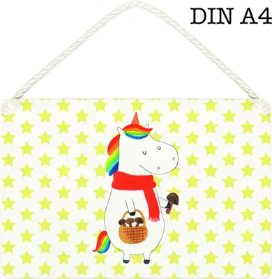 Produktbild von Mr. & Mrs. Panda Schild Einhorn Pilz DIN A4 - Weiß - Geschenk, sprüche, Türschild, Motivation, Einhörner, kleine aufmerksamkeit, Liebeskummer, Unicorn, Wandbild Holz