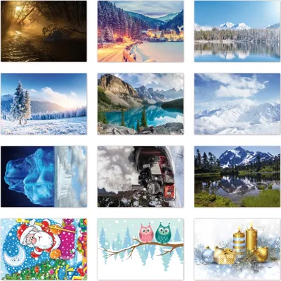 Produktbild von 12 Stück Postkarten MIX - Set aus verschiedenen Motiven mit Natur, Wasser, Technik, Weihnachten,  siehe Abbildung - Format: DIN A6 ( PKT-006 )