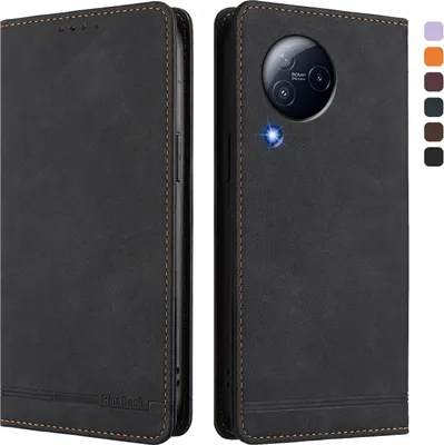 Image de Etui pour Xiaomi Civi 3, étui rétro en cuirPolyuréthaneavec support et fentes pour cartes de crédit Noir