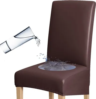 Produktbild von Elastischer Stuhlbezug aus Kunstleder, Größe L, Rückenlehne 50–70 cm, Braun – Schonbezug