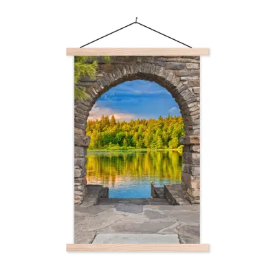 Produktbild von MuchoWow® Textilposter Bäume - Wald - Wasser - Aussicht 40x60 cm mit holzfarbenen Rahmen - Poster